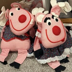 2 Handmade Christmas Reindeer Plush Decoration Cute 12 X 19" Holiday Quality VTG